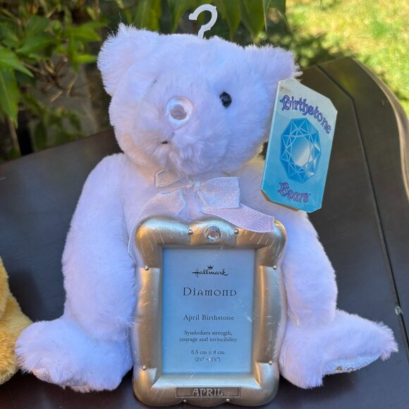 Hallmark Birthstone Bear Picture Frame April Diamond Plush Teddy Birthday Gift - Picture 1 of 6